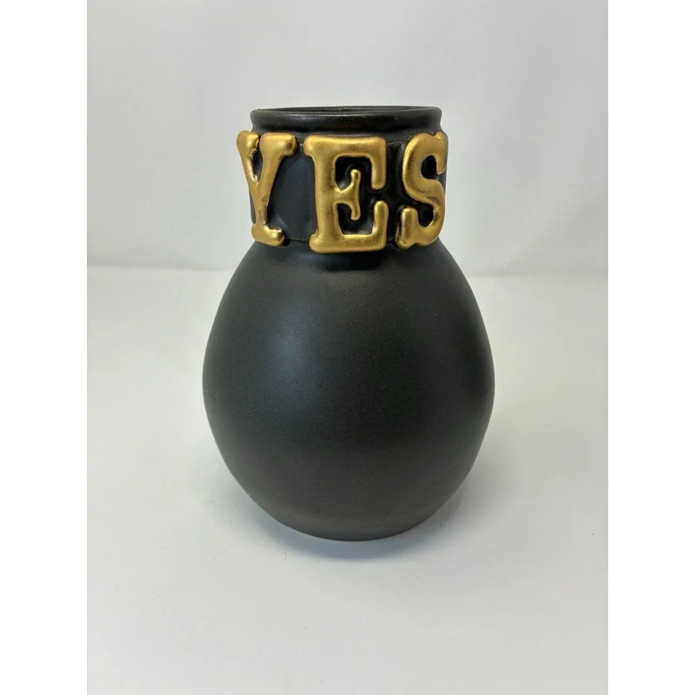 Amanda Wright Studio YES SIR Vase Set Black Gold Ceramic Art Pottery Signed